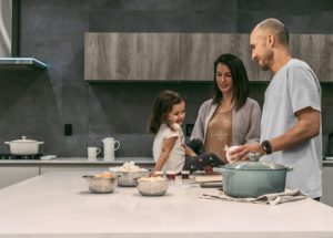 family making healthy breakfasts